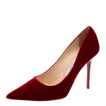 Pre Owned Jimmy Choo Red Velvet Abel Pointed Toe Pumps Size 36