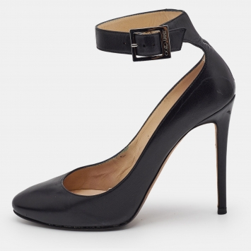 Jimmy Choo Black Leather Helena Ankle Cuff Pumps Size 38.5