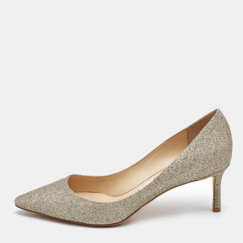 Jimmy Choo Gold Glitter Romy Pumps Size 37