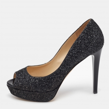 Jimmy Choo Black Coarse Glitter Dahlia Pumps Size 40