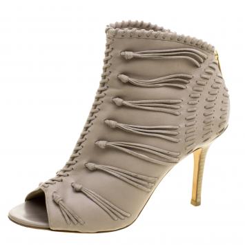 Pre Owned Jimmy Choo Grey Leather and Suede Gana Ankle Booties Size 38