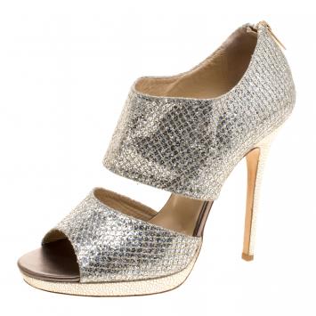 Pre Owned Jimmy Choo Silver Glitter Private Platform Sandals Size 40
