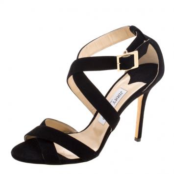 Pre Owned Jimmy Choo Black Suede Louise Crisscross Sandals Size 39