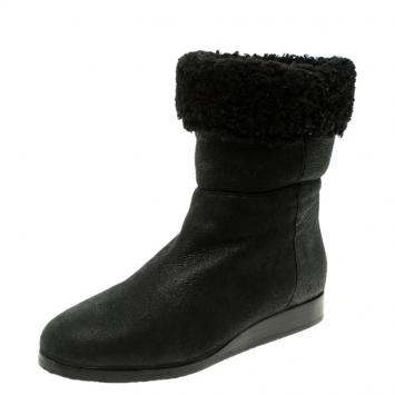 Pre Owned Jimmy Choo Black Leather Foldover Boots Size 36.5
