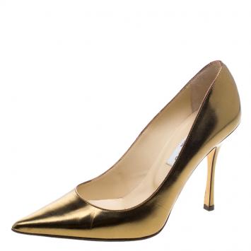 Pre Owned Jimmy Choo Metallic Gold Patent Leather Anouk Pumps Size 37.5