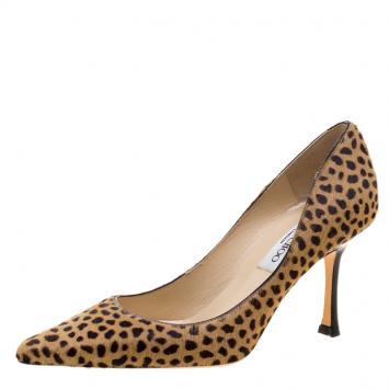 Pre Owned Jimmy Choo Leopard Print Calfhair Empire Pointed Toe Pumps Size 36.5