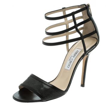 Pre Owned Jimmy Choo Black Stingray Leather Tolka Sandals Size 38