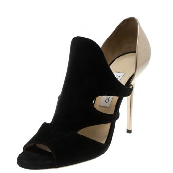 Pre Owned Jimmy Choo Black Suede and Metallic Gold D'orsay Sandals Size 39.5