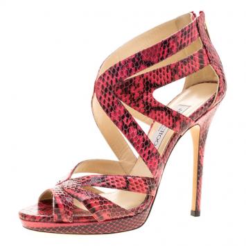 Pre Owned Jimmy Choo Pink Python Collar Platform Sandals Size 38
