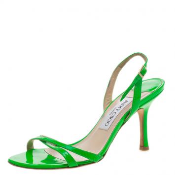 Pre Owned Jimmy Choo Neon Green Leather Slingback Sandals Size 36