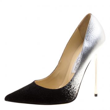 Pre Owned Jimmy Choo Black Suede and Silver Dégradé Anouk Pointed Toe Pumps Size 37