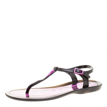 Pre Owned Jimmy Choo Two Tone Leopard Print Jelly Maui Flat Thong Sandals Size 41