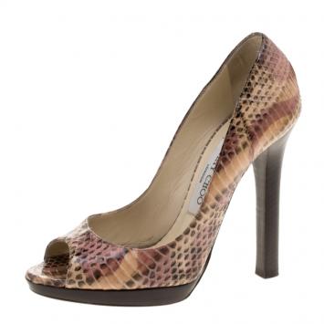 Pre Owned Jimmy Choo Two Tone Python Leather Proud Peep Toe Platform Pumps Size 35.5