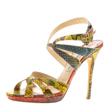Pre Owned Jimmy Choo Multicolor Python Ankle Straps Sandals Size 40