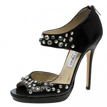 Pre Owned Jimmy Choo Black Studded Leather Bonnie Open Toe Sandals Size 37.5