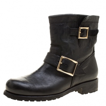 Pre Owned Jimmy Choo Black Leather Biker Boots Size 36.5