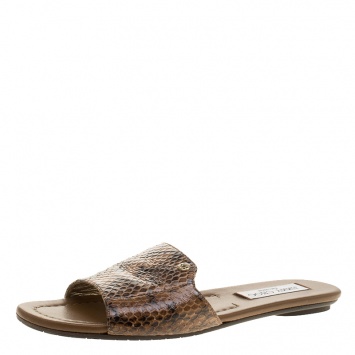 Pre Owned Jimmy Choo Exclusive Collection Brown Python Leather Nanda Flat Slides Size 37