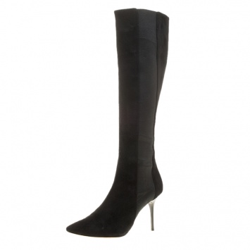 Pre Owned Jimmy Choo Black Suede and Elastic Panel Faith Knee High Boots Size 38.5