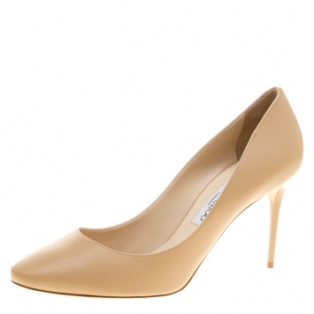 Pre Owned Jimmy Choo Beige Leather Esme Almond Toe Pumps Size 41