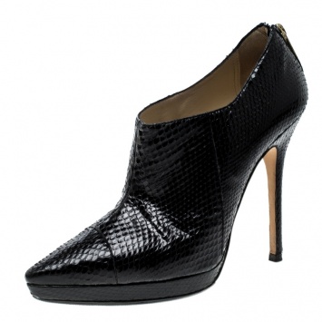 Pre Owned Jimmy Choo Black Snakeskin Leather Platform Booties Size 37