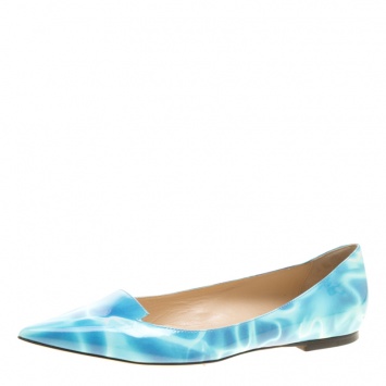 Pre Owned Jimmy Choo Turquoise Swimming Pool Print Patent Leather Attila Ballet Flats Size 37.5