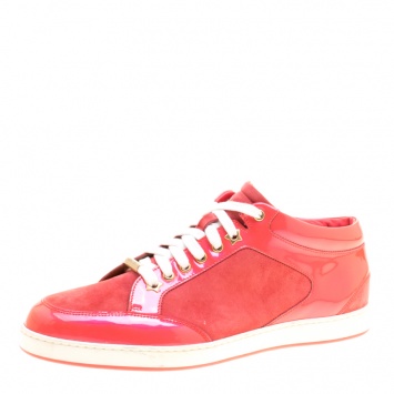 Pre Owned Jimmy Choo Pink Suede and Patent Leather Miami Sneakers Size 41