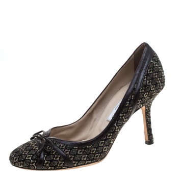 Pre Owned Jimmy Choo Black and Brown Tweed Bow Pumps Size 40.5