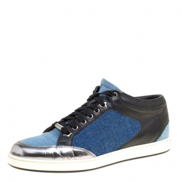 Pre Owned Jimmy Choo Multicolor Denim and Leather Miami Sneakers Size 37