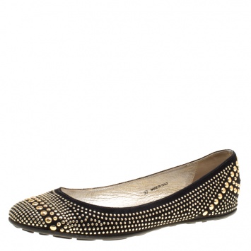 Pre Owned Jimmy Choo Black Suede Welda Studded Ballet Flats Size 37