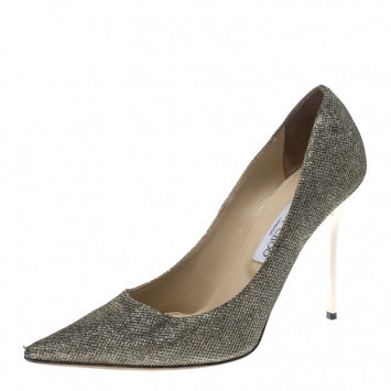 Pre Owned Jimmy Choo  Metallic Gold Lamé Glitter Fabric Romy Pointed Toe Pumps Size 40