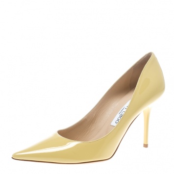 Pre Owned Jimmy Choo Butter Yellow Patent Leather Anouk Pointed Toe Pumps Size 38
