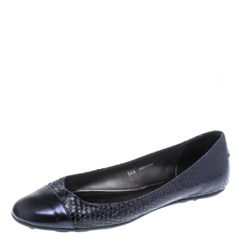 Pre Owned Jimmy Choo Blue Whirl Snake Embossed Leather Cap Toe Ballet Flats Size 36.5