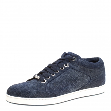 Pre Owned Jimmy Choo Blue Denim Texture Suede Miami Sneakers Size 36.5