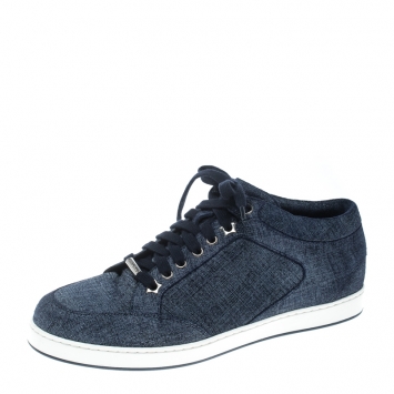 Pre Owned Jimmy Choo Blue Denim Texture Suede Miami Sneakers Size 40