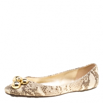 Pre Owned Jimmy Choo Beige Python Embossed Leather Ballet Flats Size 40.5