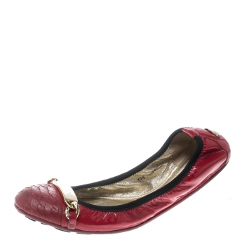 Pre Owned Jimmy Choo Red Patent Leather Wigmore Cap Toe Ballet Flats Size 39.5