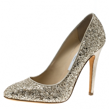 Pre Owned Jimmy Choo Metallic Gold Coarse Glitter Victoria Pumps Size 39