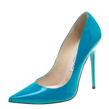 Pre Owned Jimmy Choo Teal Patent Leather Anouk Pumps Size 37.5