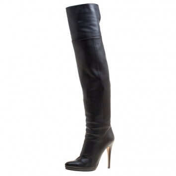 Pre Owned Jimmy Choo Black Leather Giselle Over The Knee Boots Size 39