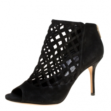 مملوكة مسبقًا Jimmy Choo Black Suede Drift Cutout Peep Toe Booties Size 39