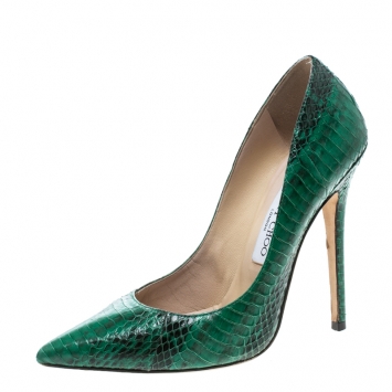 Pre Owned Jimmy Choo Green Snakeskin Anouk Pointed Toe Pumps Size 38