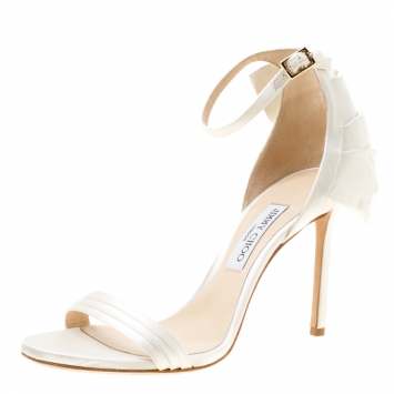 Pre Owned Jimmy Choo Ivory Satin Kerry Ankle Strap Open Toe Sandals Size 40