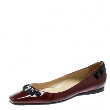 Pre Owned Jimmy Choo Maroon Patent Leather Watson Studded Square Toe Ballet Flats Size 39