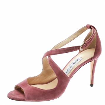 Pre Owned Jimmy Choo Pink Suede Emily Ankle Strap Sandals Size 38.5