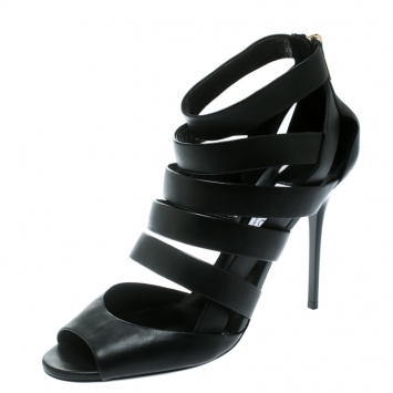 Pre Owned Jimmy Choo Black Leather Dame Caged Sandals Size 40