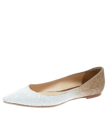 Pre Owned Jimmy Choo Gold Glitter Romy Pointed Toe Ballet Flats Size 39