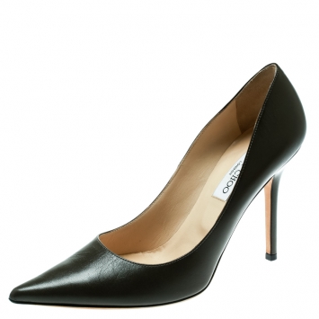 Pre Owned Jimmy Choo Olive Green Leather Pointed Toe Pumps Size 39