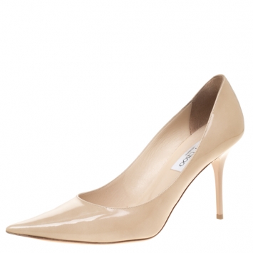 Pre Owned Jimmy Choo Beige Nude Patent Leather Agnes Pointed Toe Pumps Size 40.5