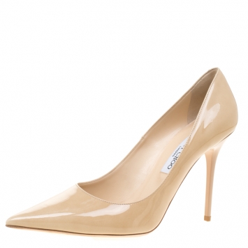 Pre Owned Jimmy Choo Beige Patent Leather Abel Pointed Toe Pumps Size 40.5