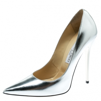 Pre Owned Jimmy Choo Silver Mirror Leather Anouk Pointed Toe Pumps Size 39